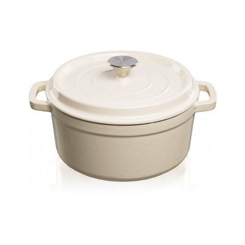 Grandfeu Enamelled Cast Iron Pot in White, 4.7l. With Lid